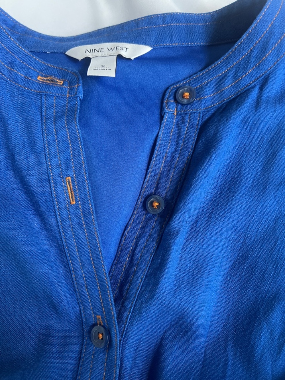 Nine West Button-Front Royal Blue Dress Contrast Stitching Sz S Campus Prairie - Picture 9 of 10